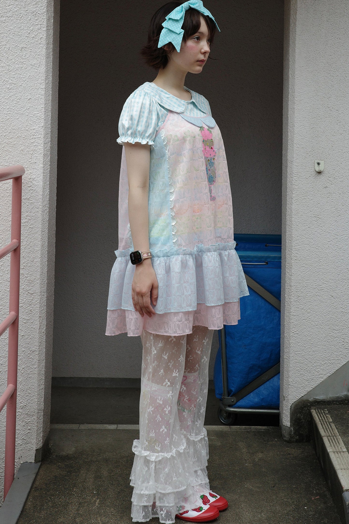 Pink Blue Patchwork Rhinestone Mesh Cami Dress