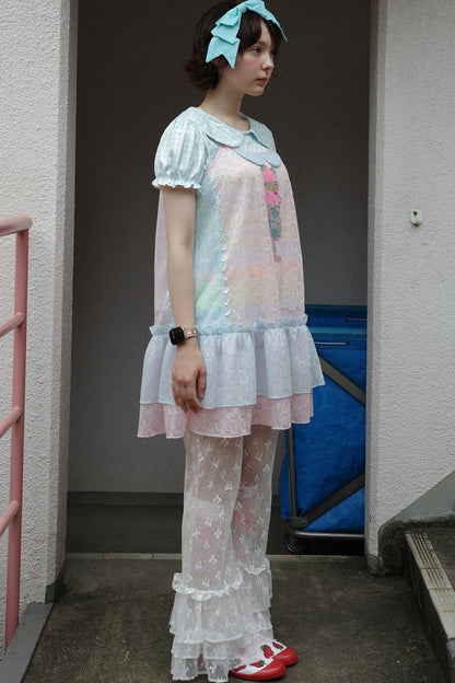 Pink Blue Patchwork Rhinestone Mesh Cami Dress