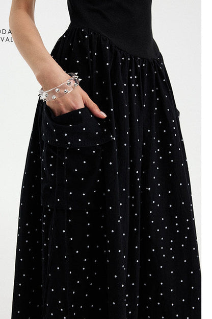 Sleeveless Polka Dot A-Line Maxi Dress