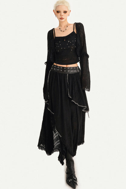 Gothic Lace Mesh Asymmetric Layered Hem Skirt