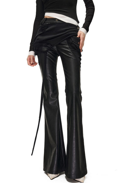 Bootcut-Hose aus PU-Leder mit abnehmbarem Patchwork