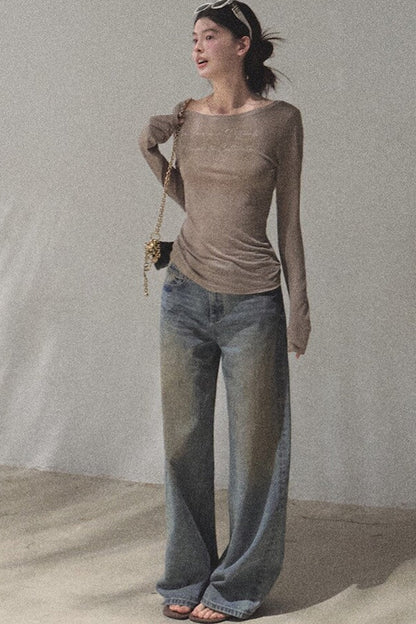 Vintage Hand-Painted Wide Leg Jeans Set