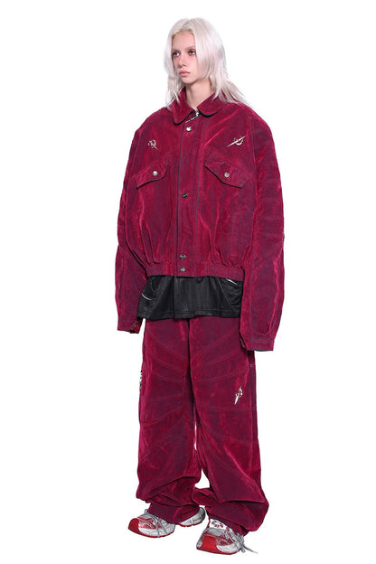 Red Ray Structure Velvet Loose Fit Jeans