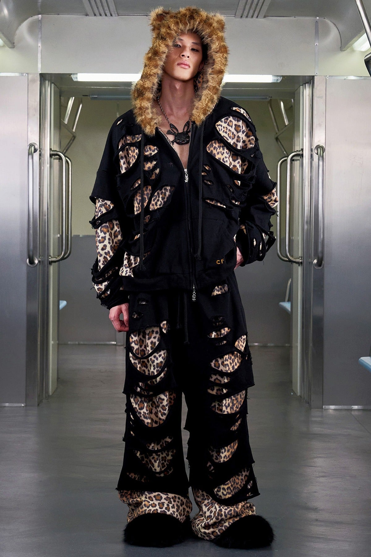 Leopard Print Ripped Double-Layer Sweatpants