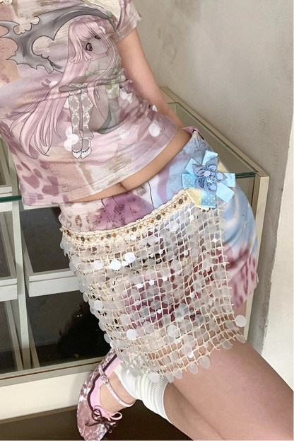 Gonna fantasia floreale con paillettes