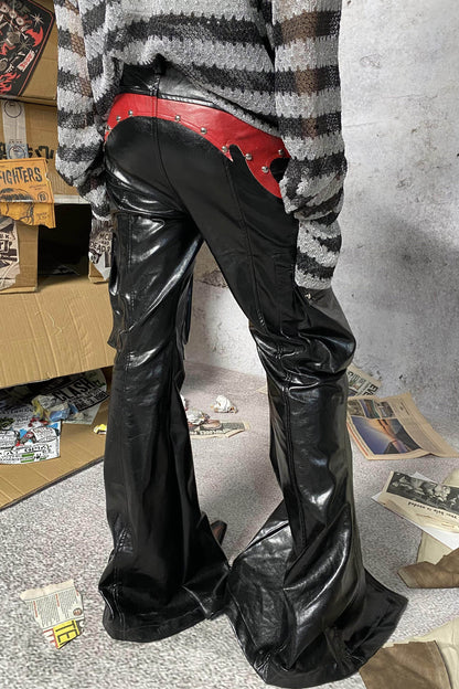 Rivet Flame PU Flare Pants