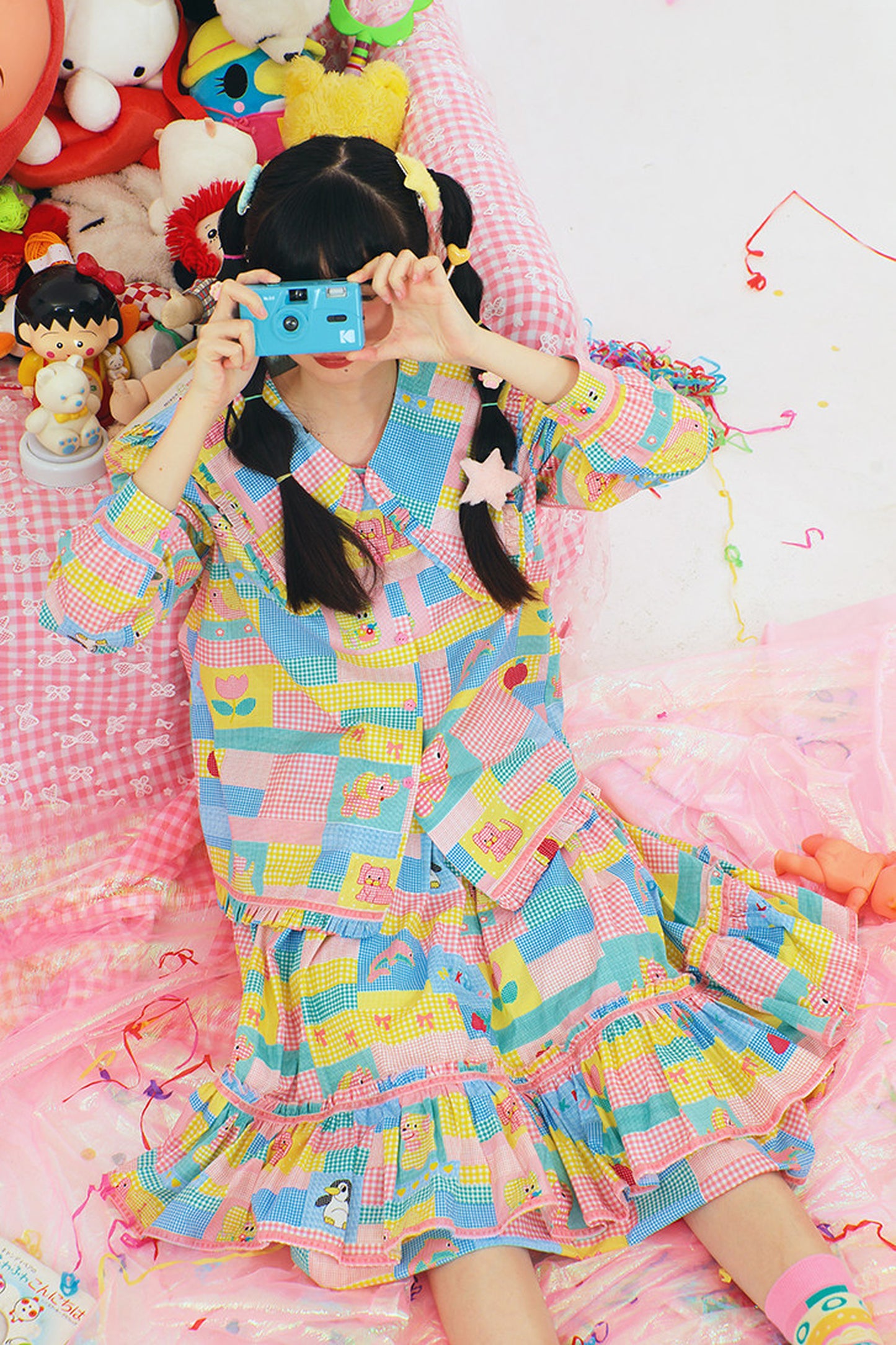Patchwork Print Doll Collar Shirt