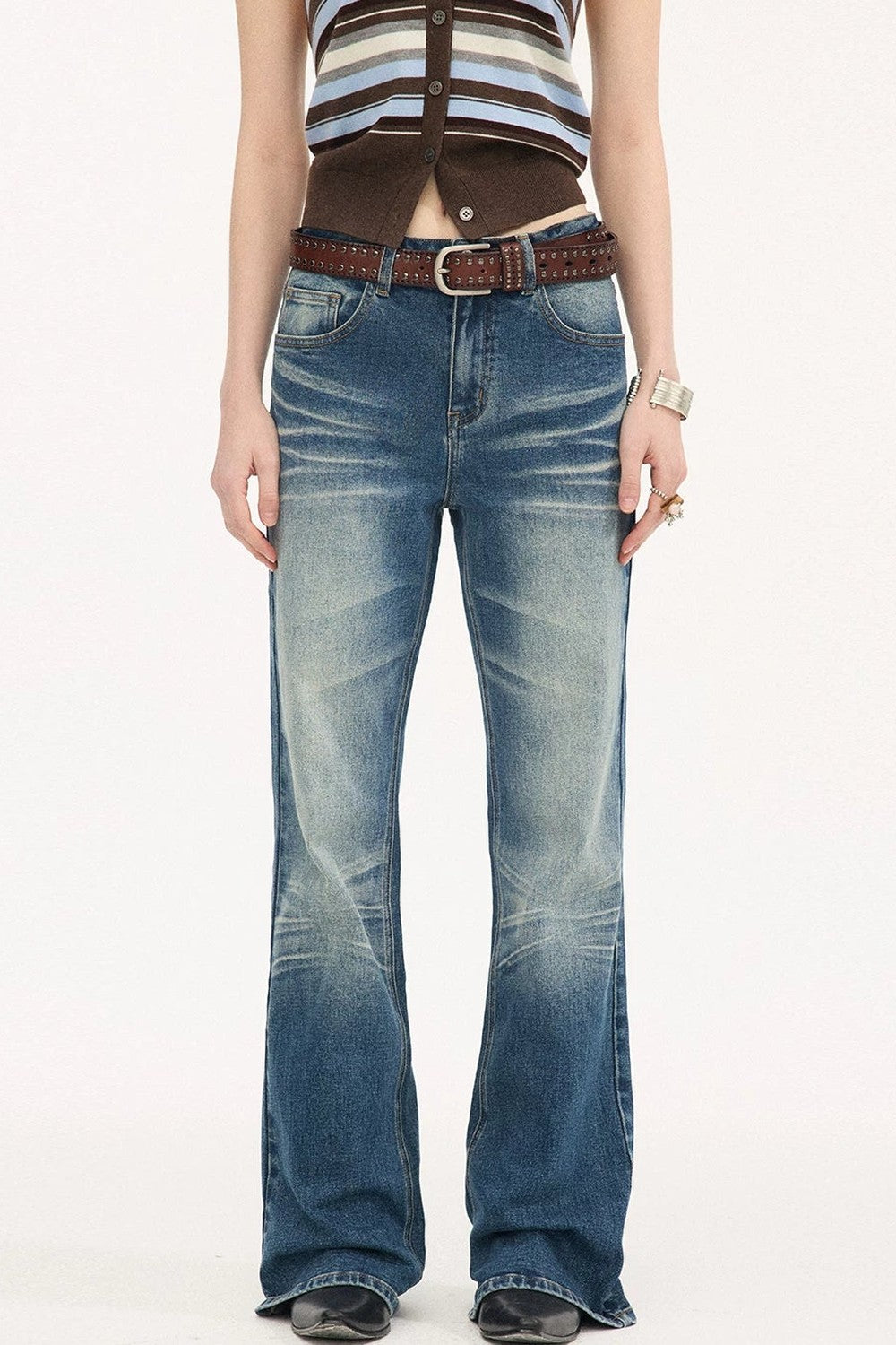 Low-Waist Whiskered Wide-Leg Jeans