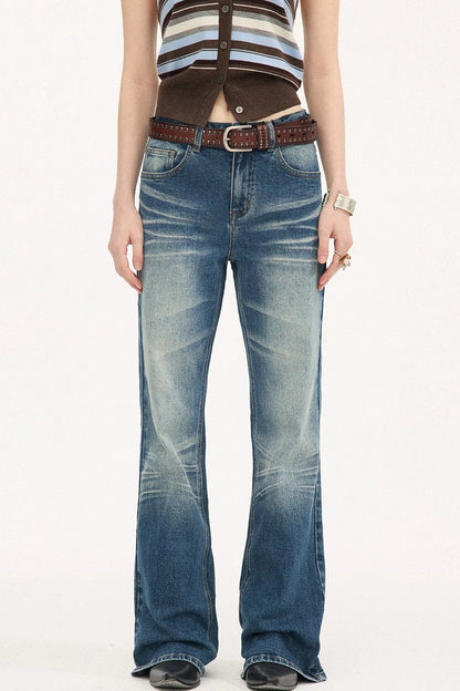 Low-Waist Whiskered Wide-Leg Jeans