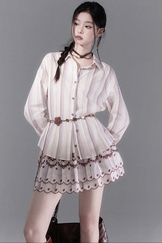 Striped Shirt and Skirt Set