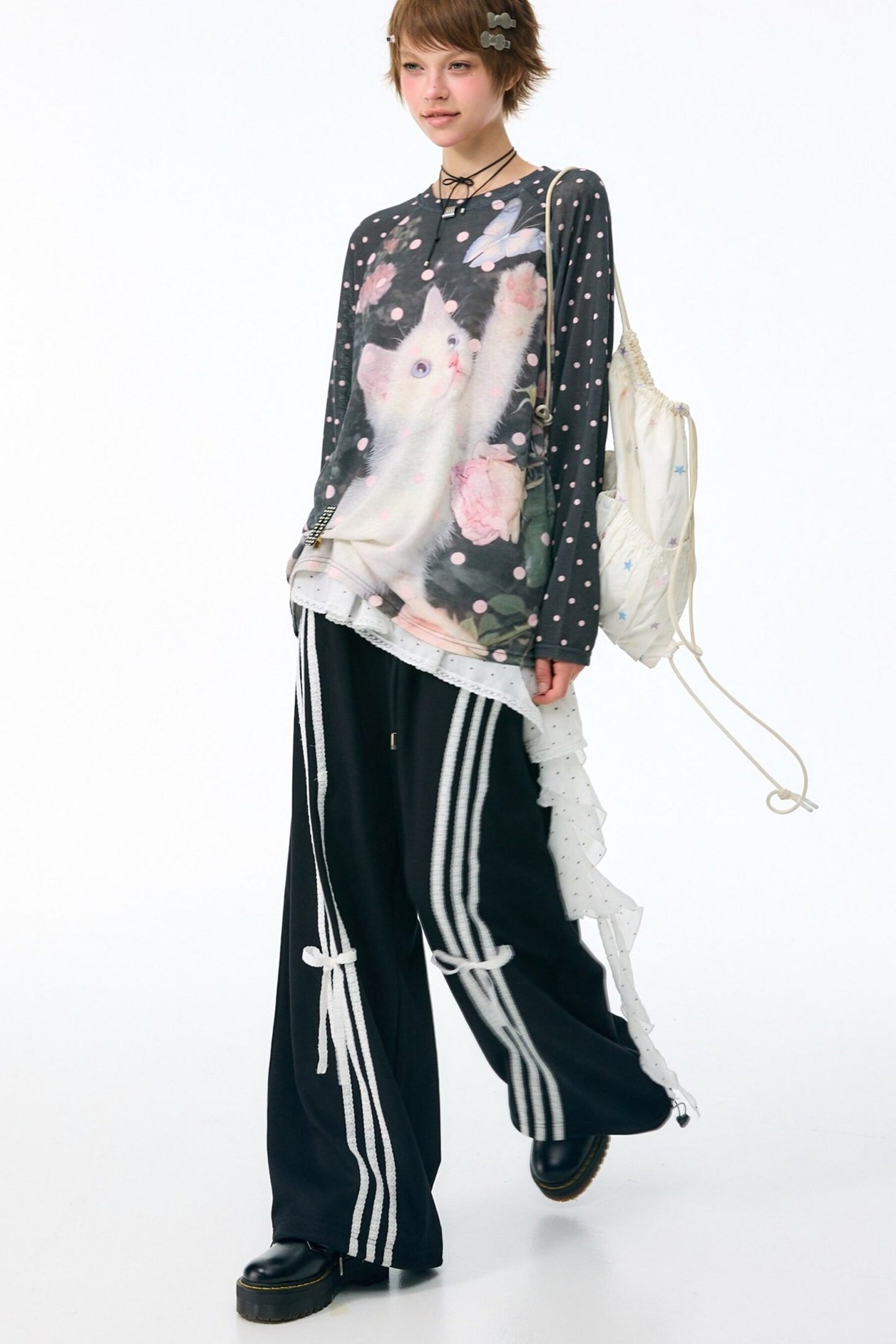 Blouse à imprimé chat et pois