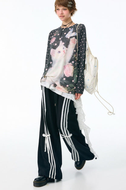 Blouse à imprimé chat et pois