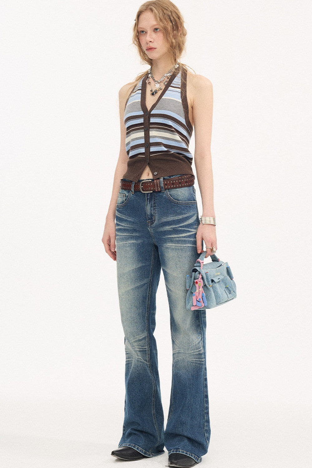 Low-Waist Whiskered Wide-Leg Jeans