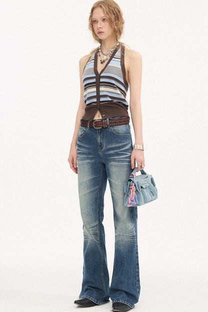 Low-Waist Whiskered Wide-Leg Jeans