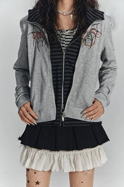 Striped Embroidered Knit Hooded Jacket