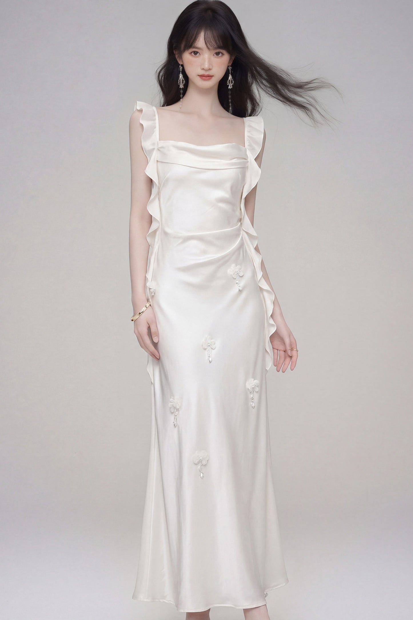 Gardenia White Satin Dress