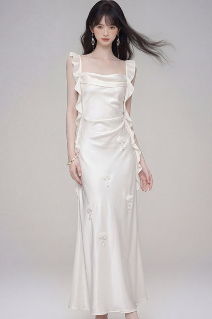 Gardenia White Satin Dress