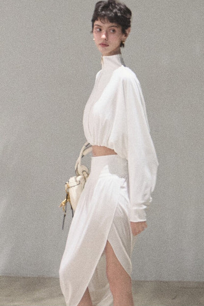 Irregular High-Waisted Slit Skirt