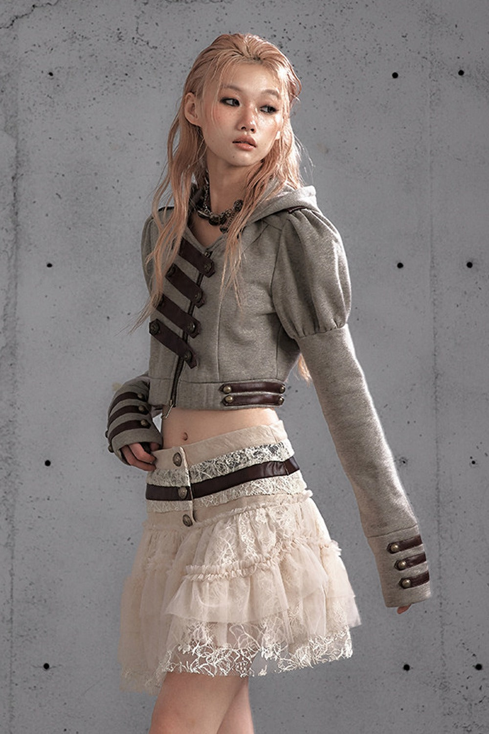 Lace Patchwork Pleated Multi-Layered Puffy Skirt