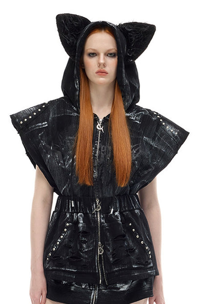 Cat Ear Studded Sleeveless Jacket Vest