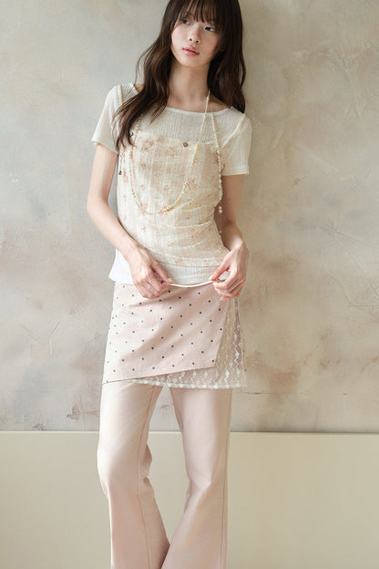 Floral Layered-Look Camisole Short Sleeve Top