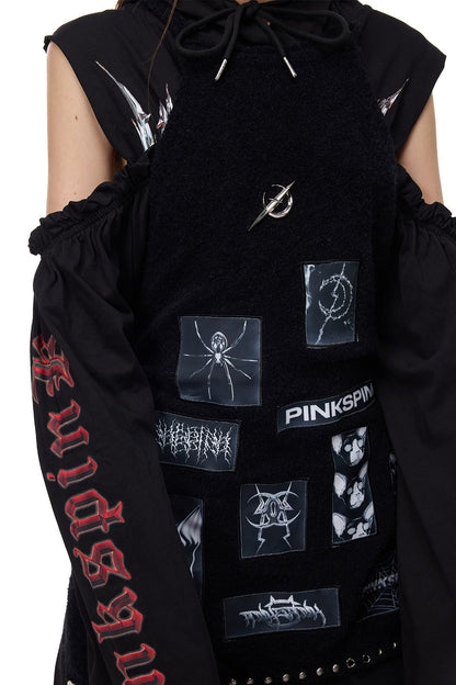 Punk Patchwork Knitted Hooded Sweater Dress
