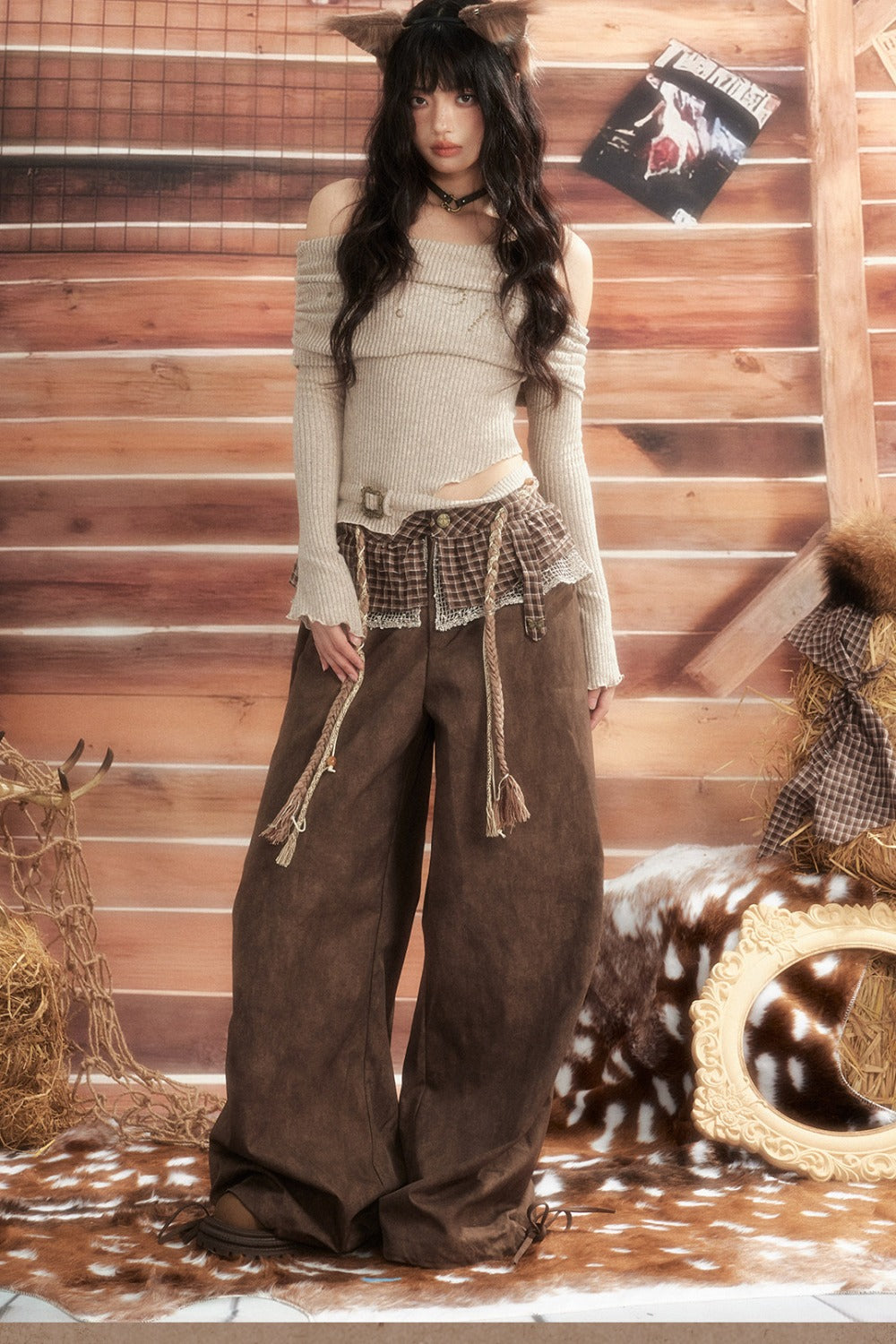 Plaid Tie-Waist Wide Leg Pants