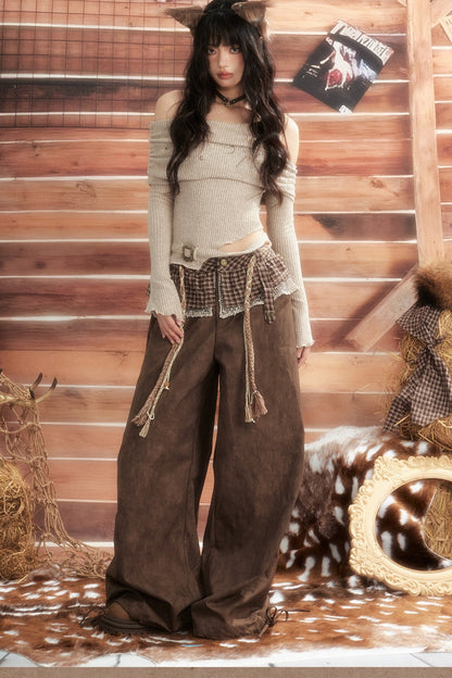 Plaid Tie-Waist Wide Leg Pants