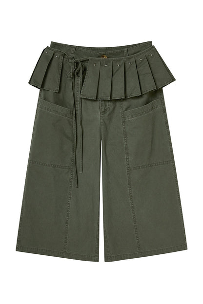 Pantaloni cropped a vita alta con orlo plissettato staccabile