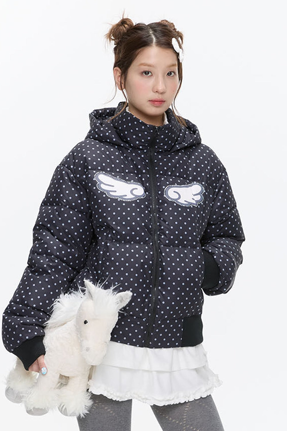 Hooded Polka Dot Down Jacket