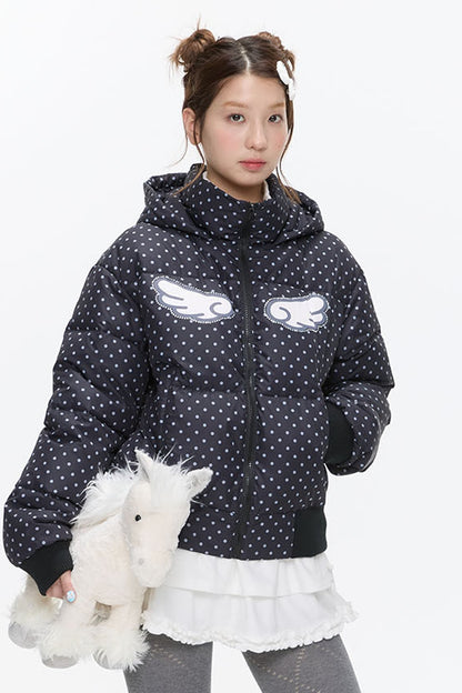Hooded Polka Dot Down Jacket