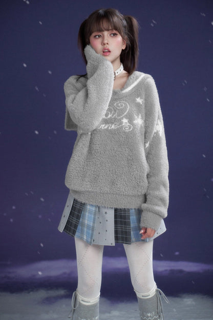 Gray Faux Mink Fur Sailor Collar Sweater