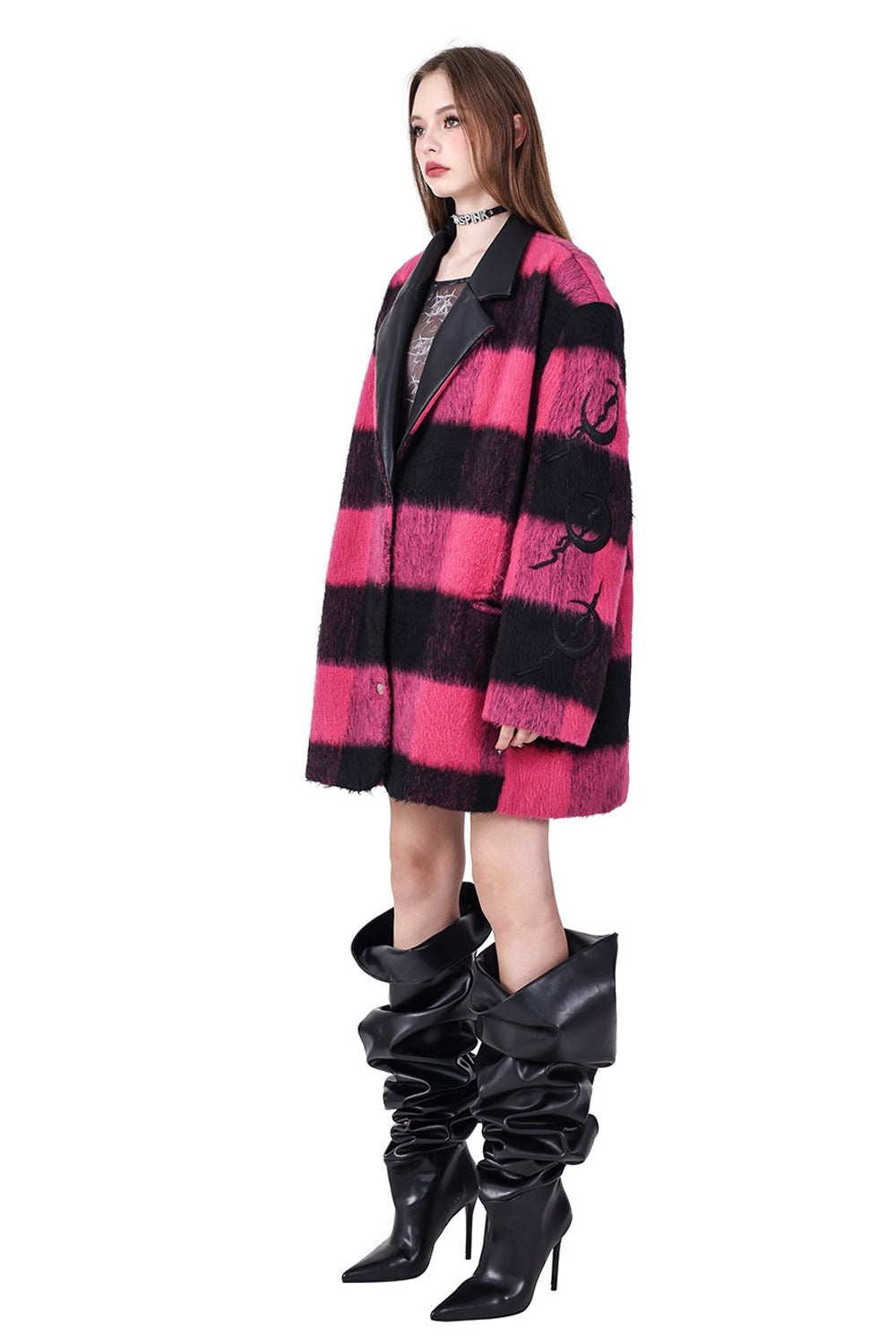 Black Pink Plaid Oversized Blazer