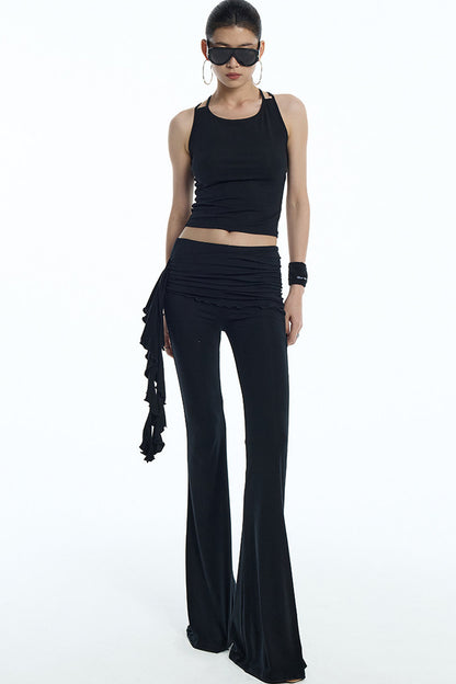 Black Knit Ruffle Tank and Flared Pants Set-Up