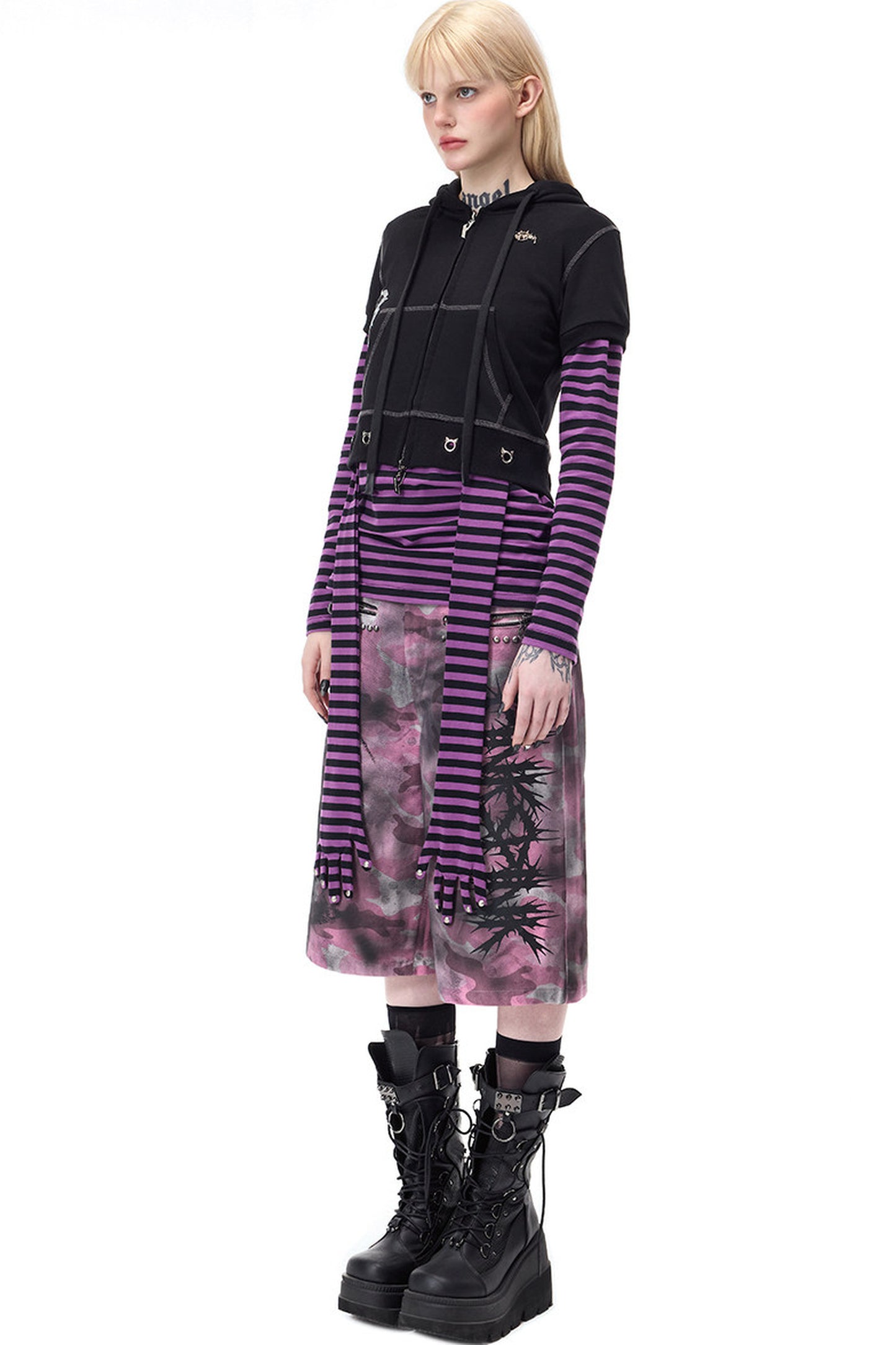 Cat Ear Rhinestone Hooded Cardigan