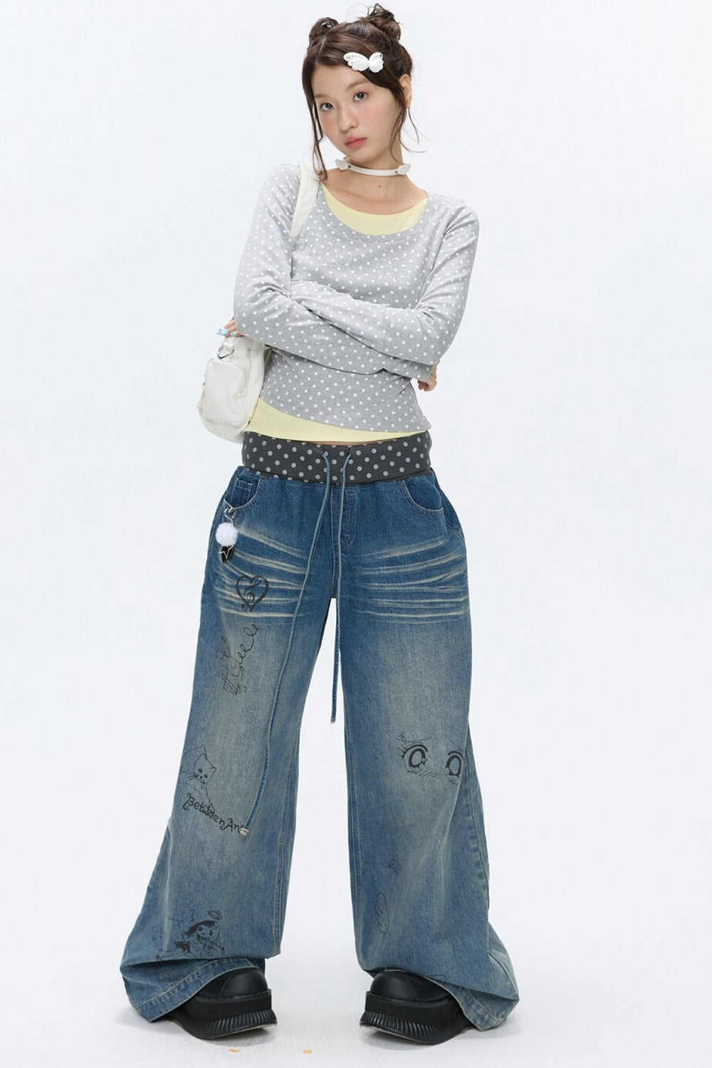 Polka Dot Layered-Look Blouse