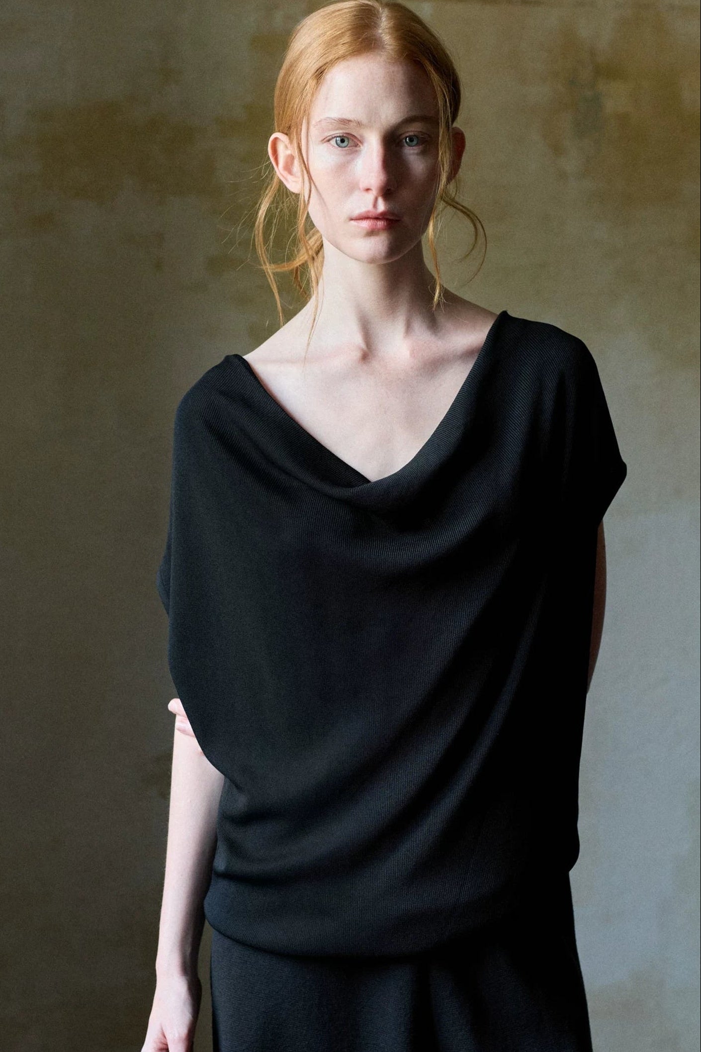 Black Tencel Drape Knitted Top