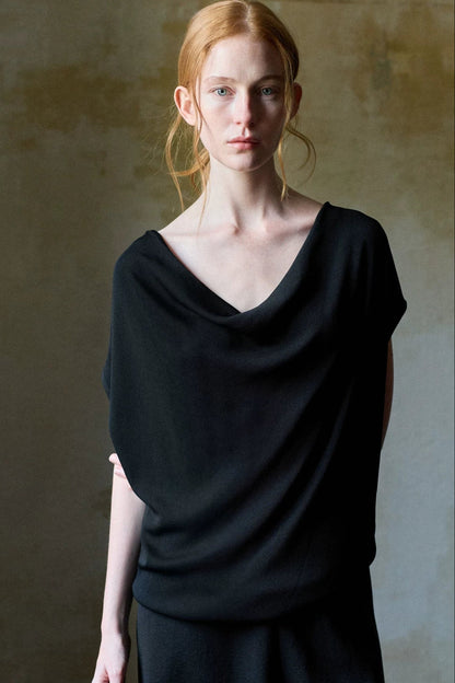 Black Tencel Drape Knitted Top