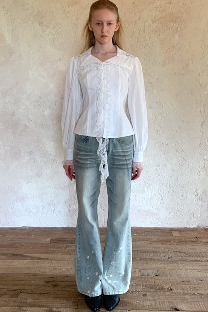 Lace Irregular Hem Long Sleeve Shirt