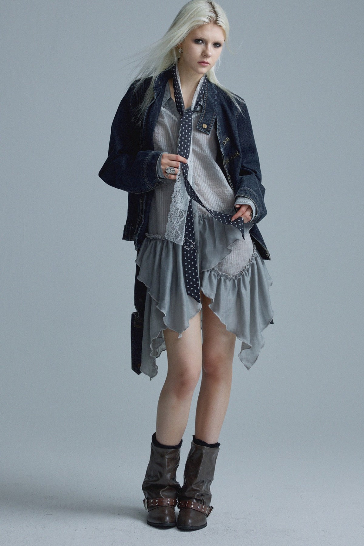 Distressed Chain Denim Jacket