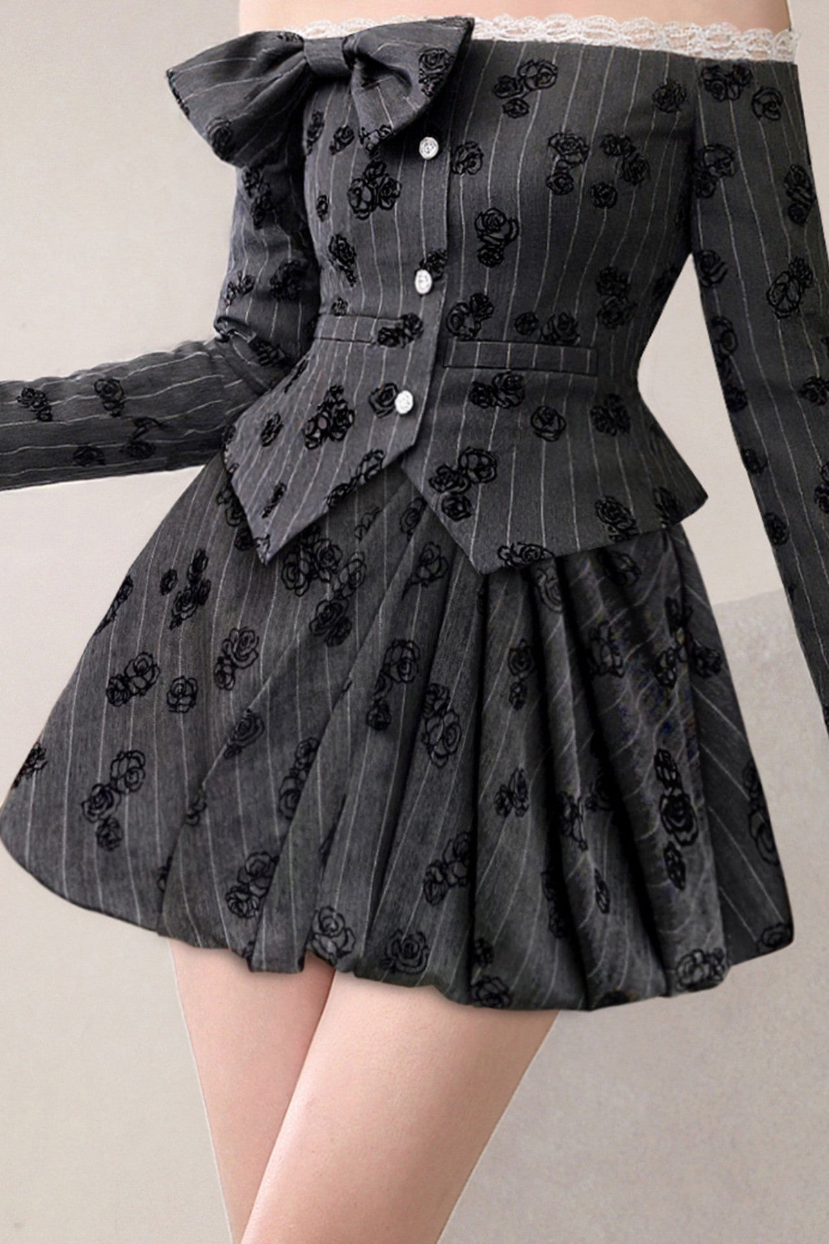 Lace Patchwork Top and A-Line Skirt Set
