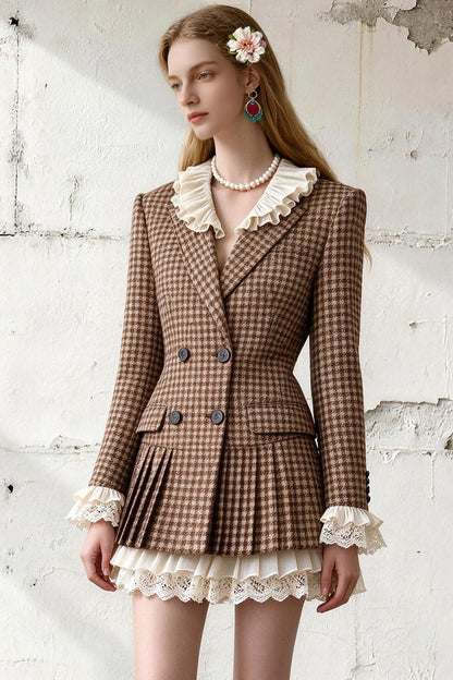 Plaid Ruffle Collar Pleated Dress