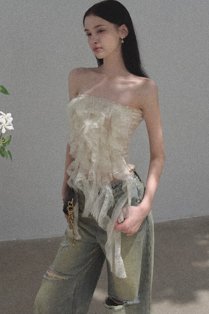 Ruffle Lace Tube Top