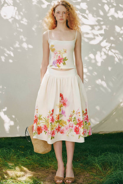 Retro Tencel Printed Camisole Skirt Set-Up