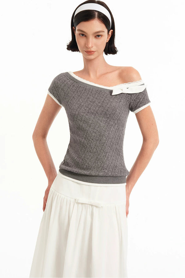Asymmetrical Bow-Knot Knit Top