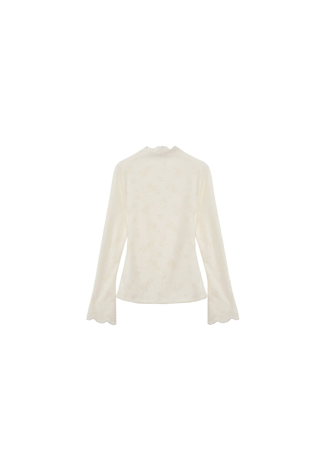 Youeruare Original Design Gardenia Mousse Hollow Lace Trim Knitted Base Shirt Long-Sleeve Top
