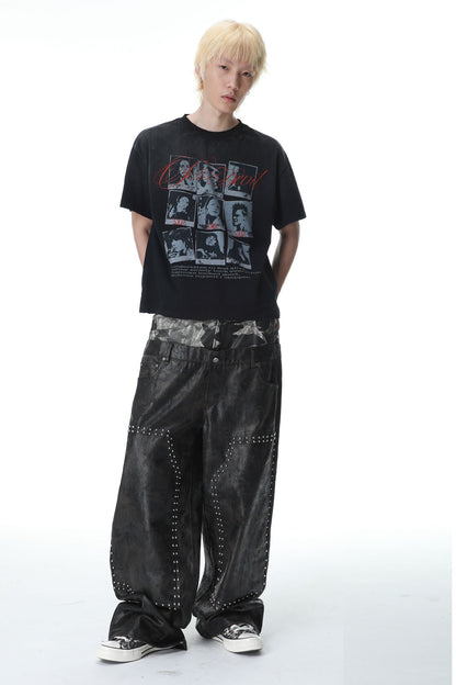 Camouflage Wax-Coated Distressed Denim Pants