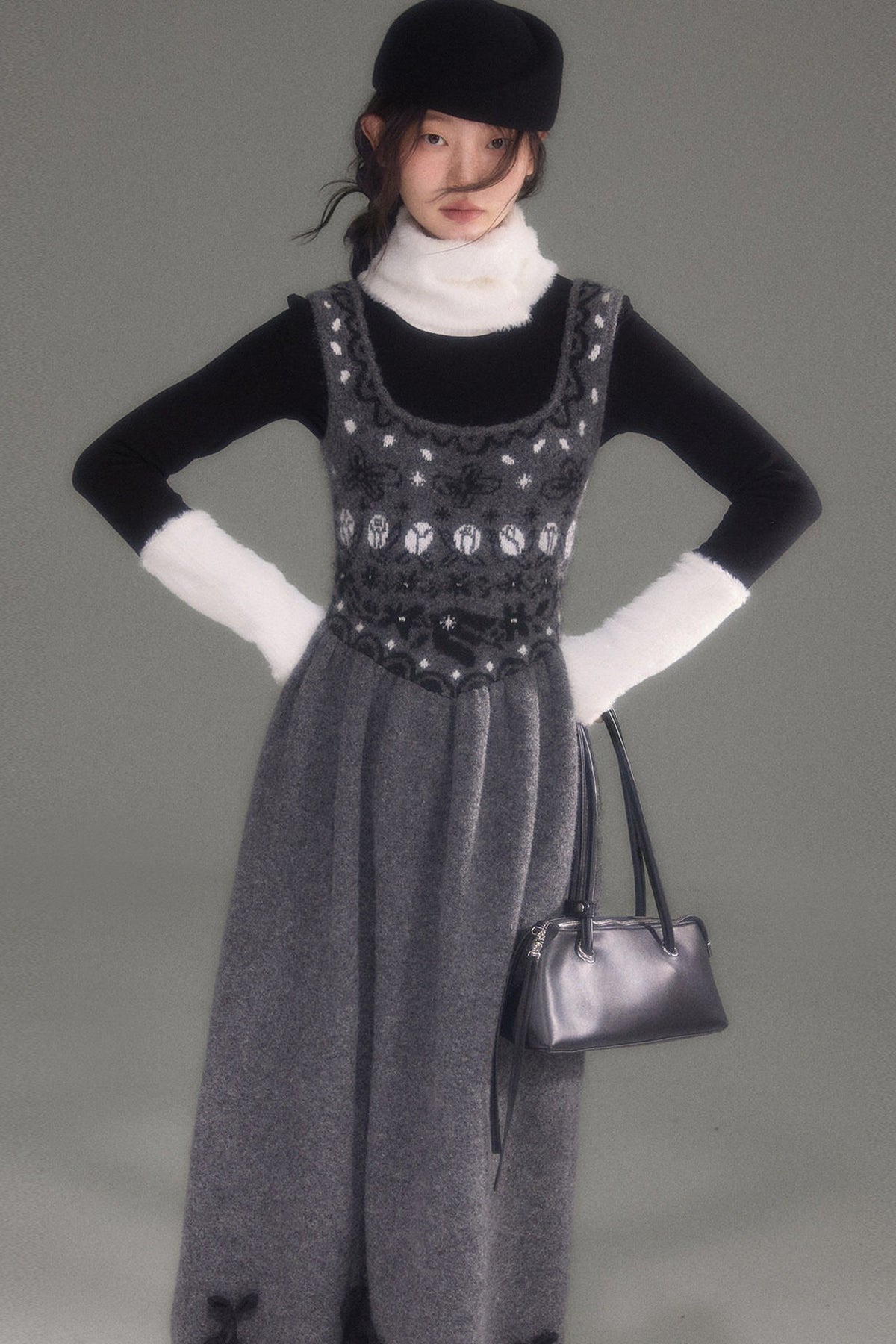 Tulip Bird Fair Isle Jacquard Knit Dress
