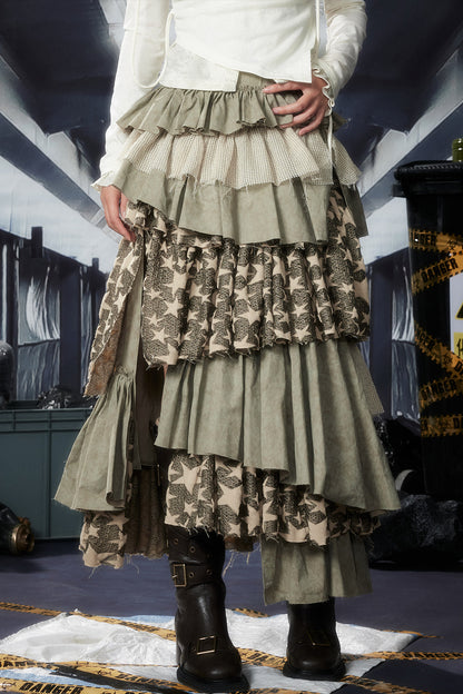 Asymmetrical Slit Tiered Skirt