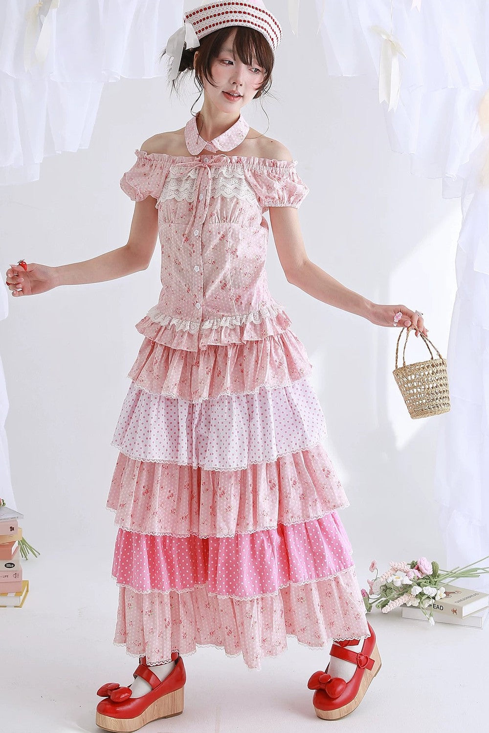Pink Retro Lolita Polka Dot Blouse